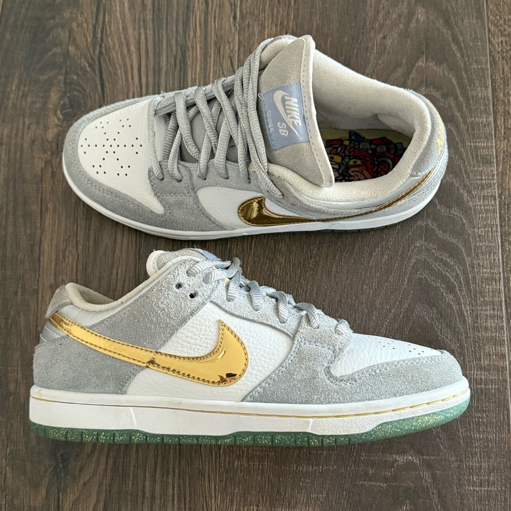 Nike SB Dunk Low SB Men’s Size 7.5 Sean Cliver Holidays Special Gray Gold Vtg - Picture 5 of 16